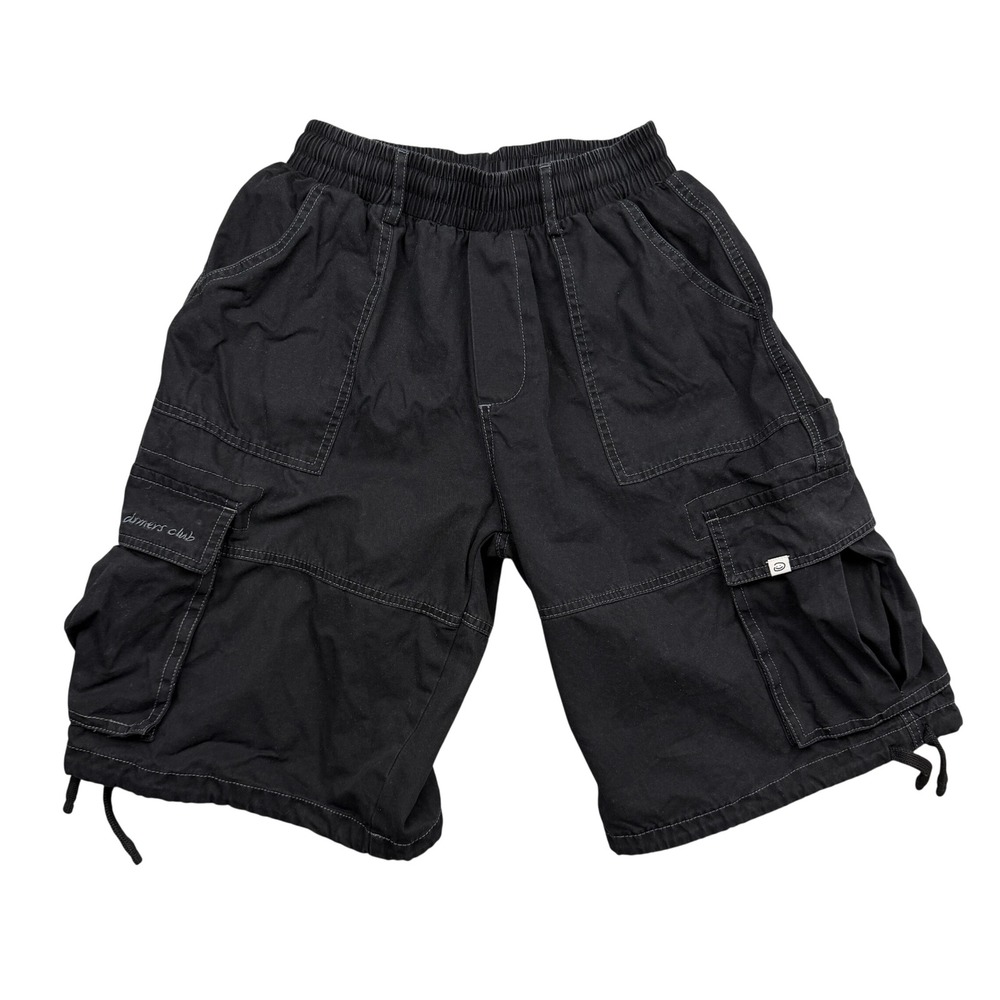 DRMERS CLUB Cargo Shorts Mens S Black Drawstring Elastic Waist Gorpcore Y2K